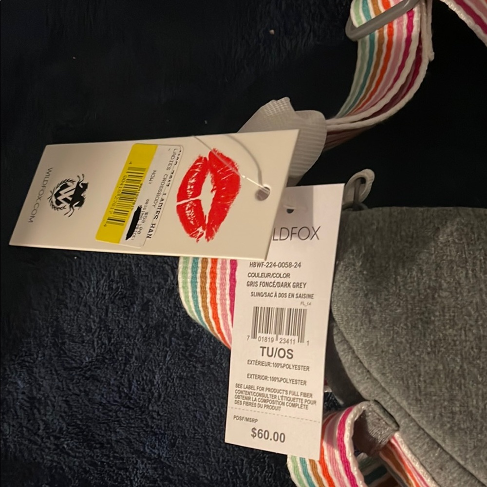 Wildfox Gray Bag with Vibrant Rainbow  Strap - Picture 2 of 13